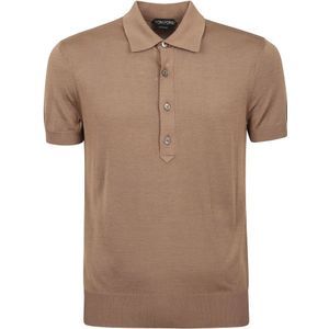 Tom Ford, Tops, Heren, Bruin, M, Korte Mouw Polo Gebreid