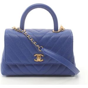 Chanel Vintage, Pre-owned, Dames, Blauw, ONE Size, Leer, Tweedehands leren handtassen