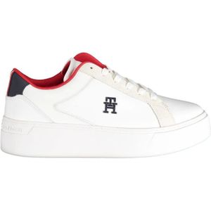 Tommy Hilfiger, Schoenen, Dames, Wit, 39 EU, Polyester, Witte Polyester Sneaker met Contrastdetails