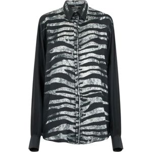 Roberto Cavalli, Overhemden, Heren, Zwart, 3Xl, Zebra Print Zijden Overhemd