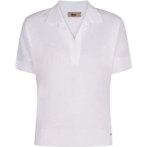 Herno, Tops, Dames, Wit, L, Katoen, Polo Shirt met Logodetail