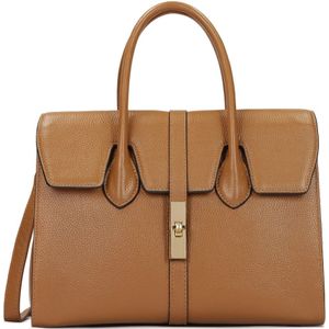 Kazar, Tassen, Dames, Bruin, ONE Size, Leer, Leren handtas met fijne klep en sluiting