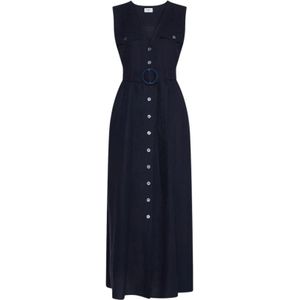 Marella, Kleedjes, Dames, Blauw, M, Linnen, Blauwe Mouwloze Linnen Jurk
