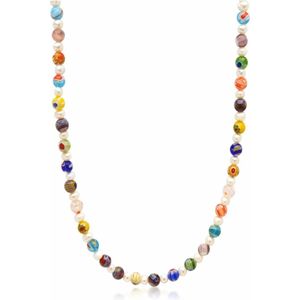 Nialaya, Accessoires, Heren, Grijs, S, Men's Pearl Necklace with Hand-Painted Glass Beads