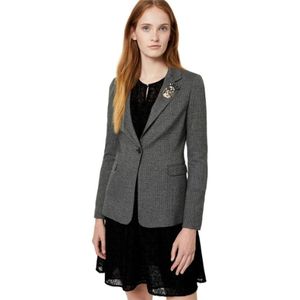 Liu Jo, Jassen, Dames, Grijs, S, Leer, Pied-de-Poule Blazer met Afneembare Stenen Broche