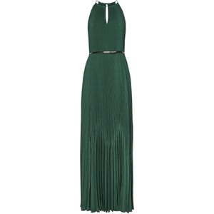 Max Mara, Kleedjes, Dames, Groen, M, Polyester, Smaragdgroene Geplooide Jurk met Metalen Riem