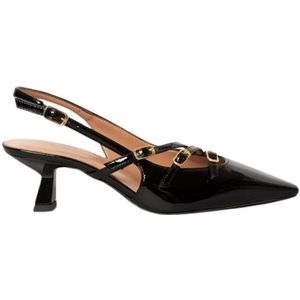 Bianca Di, Schoenen, Dames, Zwart, 39 EU, Zwarte lakleren slingback sandalen