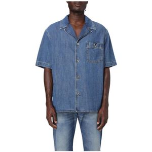 Valentino, Overhemden, Heren, Blauw, L, Denim, Blauwe Denim Casual Shirt