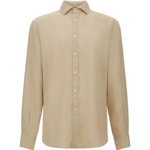 Boggi Milano, Overhemden, Heren, Beige, XL, Linnen, Regular Fit Linnen Overhemd