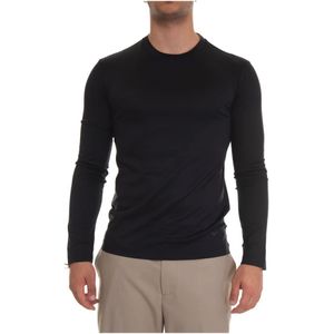 Emporio Armani, Sweatshirts & Hoodies, Heren, Blauw, M, Katoen, Slim Fit T-shirt met Lange Mouwen
