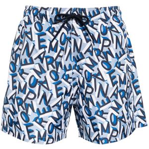 Emporio Armani, Badkleding, Heren, Blauw, XL, Polyester, Oceaanblauwe Grafische Zwemkleding