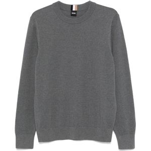 Hugo Boss, Truien, Heren, Grijs, L, Leer, Zomerse gebreide kleding met gedetailleerd micro-patroon