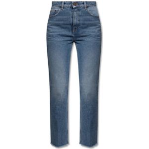 Golden Goose, Jeans, Dames, Blauw, W24, Katoen, High-Rise Cropped Flare Jeans