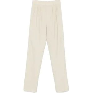 Saint Laurent, Broeken, Dames, Beige, M, Wol, Beige Wol Mid-Rise Broek