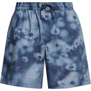 Maison Kitsuné, Korte broeken, Heren, Blauw, XS, Katoen, Shorts met bloemenmotief
