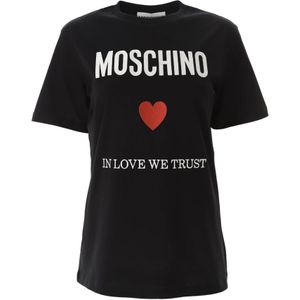 Moschino, Tops, Dames, Zwart, M, Katoen, Biologisch Katoen Liefde Vertrouwen T-Shirt