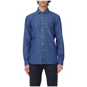 Fay, Overhemden, Heren, Blauw, M, Denim, Stonewashed Denim Overhemd Lange Mouwen