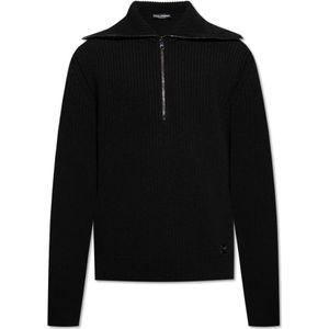 Dolce & Gabbana, Truien, Heren, Zwart, 2Xl, Wol, Wollen trui met brede kraag