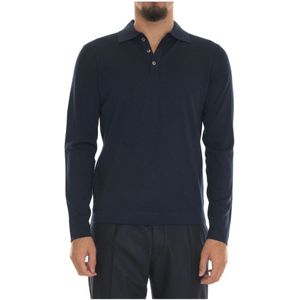 Hindustrie, Tops, Heren, Blauw, L, Wol, Merino wol lange mouw poloshirt