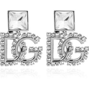 Dolce & Gabbana, Accessoires, Dames, Grijs, ONE Size, Clip-on oorbellen met glinsterende kristallen
