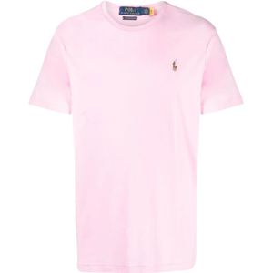 Polo Ralph Lauren, Tops, Heren, Roze, 2Xl, Katoen, Geborduurde Slim Fit Katoenen T-shirt