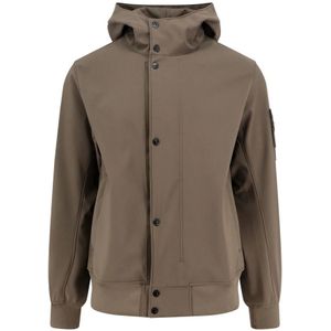 Stone Island, Jassen, Heren, Groen, XL, Polyester, Groene ritsjas met capuchon