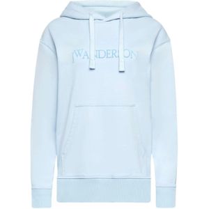 JW Anderson, Sweatshirts & Hoodies, Heren, Blauw, XL, Katoen, Hoodie met Geborduurd Logo
