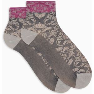 Gallo, Ondergoed, Dames, Veelkleurig, S, Grijze ultrakorte viscose sokken voor dames met brokaatpatroon