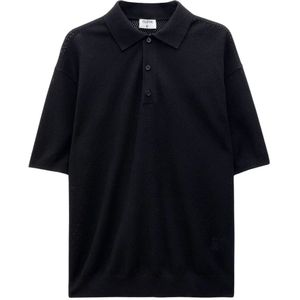 Filippa K, Tops, Heren, Zwart, L, Polyester, Zwarte Mesh Polo Shirt