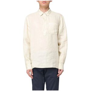 Aspesi, Overhemden, Heren, Beige, L, Linnen, Aardetint Lange Mouw Kraagoverhemd