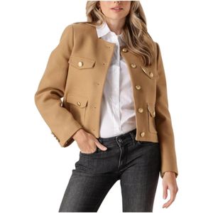 Tommy Hilfiger, Jassen, Dames, Bruin, L, Wol, Bruine wollen jas met gouden knopen