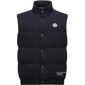Moncler, Jassen, Heren, Blauw, XL, Katoen, Katoenen Donsvest met Snap Button Sluiting