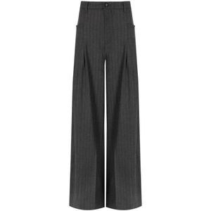 White Sand, Broeken, Dames, Grijs, M, Polyester, Herringbone Wijde Pijp Broek