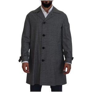 Dolce & Gabbana, Mantels, Heren, Grijs, S, Wol, Grijze Geruite Trenchcoat, Elegante Stijl