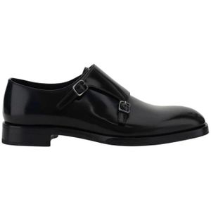Prada, Schoenen, Heren, Zwart, 40 1/2 EU, Leer, Zwarte Leren Monk Strap Schoenen