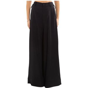 Y-3, Broeken, Dames, Zwart, M, Rayon, Zwarte Wijde Cargo Broek van Rayon Twill