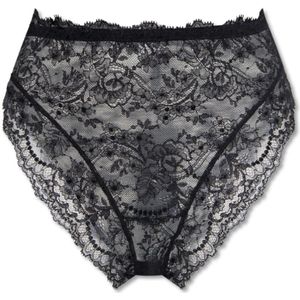 Dolce & Gabbana, Ondergoed, Dames, Zwart, M, Leer, Hoog getailleerde kanten slipjes