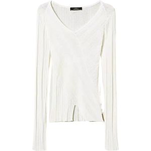 Twinset, Tops, Dames, Beige, S, Diagonal Ribbed V-Neck Sweater