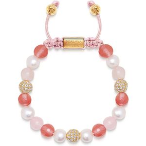 Nialaya, Accessoires, Dames, Geel, XS, Kralenarmband met Parel, Rozenkwarts, Kersenkwarts en Goud