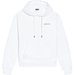 Jacquemus, Sweatshirts & Hoodies, Dames, Wit, M, Katoen, Geborduurde sweatshirt met capuchon en logo