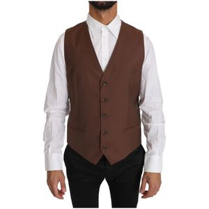 Dolce & Gabbana, Pakken, Heren, Bruin, L, Wol, Elegante Bronzen & Grijze Formele Vest Slim Fit