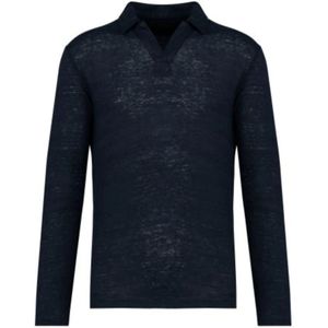 Malo, Tops, Heren, Blauw, M, Linnen, Blauw Linnen Lange Mouw Polo Shirt