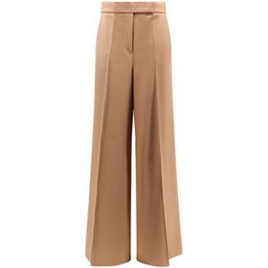 Max Mara, Broeken, Dames, Bruin, S, Wol, Bruine Wijde Pijp Wollen Broek
