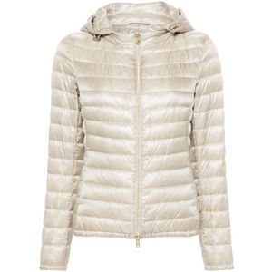 Herno, Jassen, Dames, Beige, M, Nylon, Beige Gewatteerde Gewatteerde Jas met Afneembare Capuchon