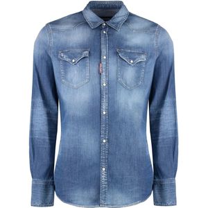 Dsquared2, Overhemden, Heren, Blauw, L, Denim, Stone Washed Denim Overhemd