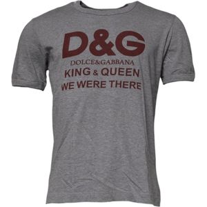Dolce & Gabbana, Tops, Heren, Grijs, M, Katoen, Grijze Logo Print Crew Neck T-shirt