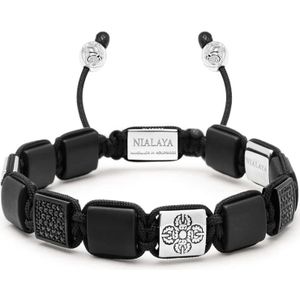 Nialaya, Accessoires, Heren, Grijs, XL, The CZ Flatbead Collection - Black Onyx and Silver
