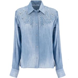 Ermanno Scervino, Blouses & Shirts, Dames, Blauw, 2Xs, Denim, Vintage Lace Detail Shirt