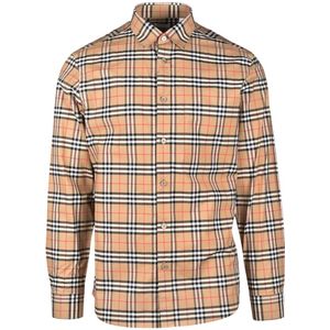 Burberry, Overhemden, Heren, Beige, XL, Katoen, Vintage Geruite Overhemd