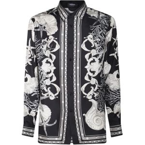 Versace, Overhemden, Heren, Zwart, M, Zijden overhemd met patroon